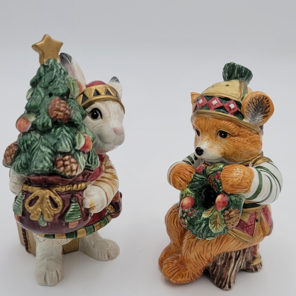Fitz & Floyd Holiday Bunny/Bear Salt & Pepper Shakers,